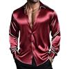 Barry.Wang Elasticizzato, raso lucido, manica lunga, abbottonatura, vestito, formale, casual, camicie da lavoro, anni '70, festa in discoteca, discoteca, ballo di fine anno,, Raso Bordeaux, L