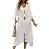 Koerye Copricostume Donna Elegante Kimono Lungo Abito da Spiaggia Maniche Corte Scollo a V Bikini Cover Up Copricostume da Bagno Maxi Abito Bohémien Bianco