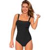 Cupshe - Costume da bagno intero da donna, con scollo quadrato, modellante, con lacci incrociati e allacciatura automatica, Nero/Bianco, M
