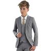 Botong Vestito elegante per bambini, 3 pezzi, con giacca con revers a lancia, gilet e pantaloni, smoking da bambino, per matrimoni e feste, Grigio, 12 Anni