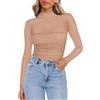 Zeagoo Top da donna in rete a maniche lunghe con collo alto finto vedere anche se camicie increspate sexy casual per uscire camicette, Marrone chiaro, M