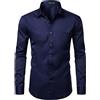 PARKLEES Camicie da uomo slim fit formale manica lunga casual da festa di affari con tasca sul petto