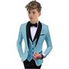 Botong Completo Formale con Sciarpa e Revers per Ragazzi 3 Pezzi Giacca Gilet Pantaloni Completo da Festa per Ragazzi Abito da Cerimonia Smoking per Bambini, Azzurro, 8 anni