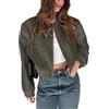 Megfie - Bomber corto da donna, con bottoni e tasche, stile Varsity, Grigio scuro , Small