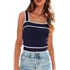 NALANISA Canotte da donna alla moda con scollo quadrato e maniche a maglia Y2k, Navy, M
