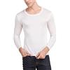 Paradise Silk Maglietta da uomo a maniche lunghe con scollo rotondo in pura seta solo, bianco, Medium