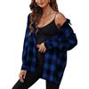Zontroldy Camicie in Flanella Scozzese da Donna Oversize a Maniche Lunghe abbottonate Camicia a Quadri di Bufalo Top, Nero e Blu., S