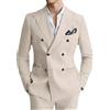 Botong - Completo da uomo in lino a doppio petto, 2 pezzi, leggero, per matrimonio e ballo di fine anno, con blazer e pantaloni, Beige, 52