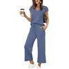 Saloogoe Set di due pezzi per le donne abiti estivi lounge set con scollo a V top gamba larga pantaloni donna vacanze viaggi abiti, Blu, Large