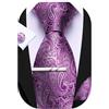 Barry.Wang Cravatta da uomo con motivo cachemire, motivo scozzese, a righe, floreale, setosa, fazzoletto quadrato e gemelli, set di clip per feste, Viola bianco nero, Taglia unica