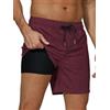 Arcweg Costume da Bagno da Uomo con Boxer Slip Foderato Pantaloncini da Bagno Fodera a Compressione 2 in 1 Pantaloncini da Spiaggia con Tasca con Cerniera Surf Aggiornato Vino Rosso XXL(EU)