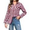 Aottori Camicia Donna a Quadri Maniche Lunghe Vino Rosso L