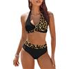 AI'MAGE Costume da bagno da donna, set bikini a vita alta con controllo della pancia, 2026, costumi da bagno a due pezzi, slip a fascia con scollatura a halter e blocchi di colore, Stampa leopardata