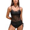 CUPSHE Tankini da donna, due pezzi, scollo a V, costume da bagno in rete, regolabile, spalline sottili e laccetti laterali