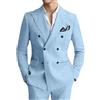 Botong Completo doppio petto da uomo in lino 2 pezzi leggero smoking blazer pantaloni set Prom Suit, Azzurro, 56