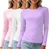 ATOFY Maglietta da donna in cotone a maniche lunghe, vestibilità aderente, girocollo, maglietta basic top casual morbida a strati, Rosa+bianco+viola, XL