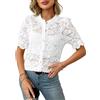 LIUYUYOUGO Cardigan Donna Primaverile Cardigan in Pizzo A Maniche Corte per Donna Estivo Floreale Trasparente Elegante Girocollo Camicia con Bottoni Leggero Bolero Camicetta Casual da Giorno Bianca