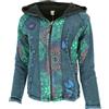 GURU SHOP Goa - Giacca patchwork, con cappuccio ricamato Boho con fodera in pile, etnico, donna, nero, 46