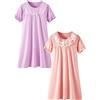 LOLPIP Camicie da notte da ragazza 100% cotone Vintage vittoriana camicie da notte confezione da 2 pezzi manica corta pizzo principessa camicia da notte Bowknot biancheria da notte 5-12 anni, Manica