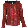 GURU SHOP Goa - Giacca patchwork, con cappuccio ricamato Boho con fodera in pile, etnico, donna, Colore: rosso, 46
