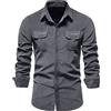 XOUSAEKM Camicie in velluto a coste da uomo per adulti casual a maniche lunghe camicie in tinta unita colletto con risvolto camicia con bottoni con tasche sul petto Slim Fit semplice camicia da lavoro leggera