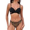 CUPSHE Costume da bagno da donna a vita bassa, con allacciatura a foglie, con fiocco sul retro, Nero/Leopardato, XL