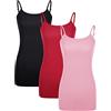 WILLBOND 3 Pezzi da Donna Basic Long Tank Regolabile Spaghetti Strap Top, Nero, Rosso Vino, Rosa, L