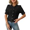 LIUYUYOUGO Cardigan Donna Cardigan in Pizzo A Maniche Corte per Donna Estivo Floreale Trasparente Elegante Girocollo Camicia con Bottoni Leggero Bolero Camicetta Casual da Giorno Nera XL