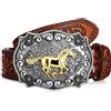 Xuniea Cintura da uomo in pelle con fibbia in stile cowboy occidentale, motivo floreale, con incisione floreale, Colore cammello, for 32-33 Waist