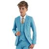 Botong Vestito elegante per bambini, 3 pezzi, con giacca con revers a lancia, gilet e pantaloni, smoking da bambino, per matrimoni e feste, Azzurro, 12 Anni
