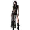 JasmyGirls Abiti rave, da donna, senza maniche, a rete, con cappuccio, Y2k, streetwear