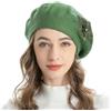 ZLYC Berretto Francese da Donna, Reversibile, Tinta Unita, Mosaico, in Cashmere, Caldo, per Ragazze, Fiore Verde., Taglia Unica
