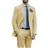 Botong - Abito in lino da uomo 2 pezzi con bavero, smoking estivo da matrimonio, leggero, abito per feste di fine anno, Giallo, 50