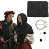 Joyincoser Mantello medievale vichingo, da uomo e da donna, vintage, con cappuccio, con spilla vichinga, per feste in costume, Halloween, feste, carnevale, colore nero