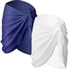 Chuangdi - 2 pezzi di pareo copricostume da donna per costume da bagno, gonna da spiaggia, avvolgente, bikini (Piccolo, Bianco e Blu)