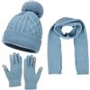 XOUSAEKM Set cappello sciarpa e guanti da donna donna e uomo autunno inverno caldo carino cappello di lana sciarpa guanti tre pezzi inverno maglia berretto sciarpe set guanti sciarpe set, Azzurro