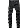 Hengao, jeans da uomo strappati a taglio dritto, vestibilità slim fit, denim elasticizzato, 48