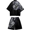 Doslavida - Set cardigan kimono giapponese da uomo, stile cinese, stampato, giacca e pantaloni, aperto sul davanti, a sette maniche, M