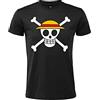 Sabor SRL - T-Shirt One Piece Cappello di Paglia Logo Teschio Ufficiale. Maniche Corte. 100% Cotone. Unisex. Taglie da Adulto Ragazzo. (Nero, L)