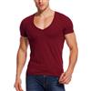 Zecmos Maglietta con scollo a V da uomo, con scollo profondo a V, maglietta muscolare slim fit, t-shirt stretch a taglio basso, Vino rosso, L