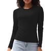 CeroPro T-shirt a maniche lunghe in cotone per le donne magliette slim fit basic top stretto girocollo stratificazione magliette, nero, S