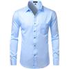 PARKLEES Camicie da uomo slim fit formale manica lunga casual da festa di affari con tasca sul petto