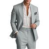 Botong Completo da uomo in lino da 2 pezzi, leggero, blazer e pantaloni, set estivo da spiaggia per matrimoni, Grigio chiaro, 54