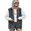 Paodikuai Giacche da donna Plus Size Denim Gilet di media lunghezza senza maniche in cotone invecchiato