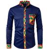 PARKLEES Camicia da uomo africana dashiki tribale con stampa grafica patchwork a maniche lunghe con colletto nonno, M