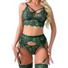 MOUSETOM Set di lingerie sexy da donna con reggicalze in pizzo e cintura trasparente, 4 pezzi, verde scuro, Small