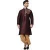 Royal Kurta Set di pantaloni Kurta e Dhoti da uomo in cotone e seta ricamati, Marrone, 44