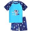 NautySaurs Costume da bagno blu per bambini, costume da bagno a due pezzi con dinosauri e squalo, set di pantaloncini e t-shirt