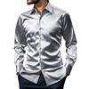 Wirltte Camicia da uomo in seta a maniche lunghe slim fit per feste di nozze discoteca Prom paillettes camicie, Grigio, XL