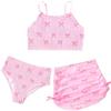 JiAmy - Costume da bagno per bambina, set bikini, 3 pezzi, stampato su tutto, scollato, con spalline regolabili e gonna, 7-13 anni, 11-12 Anni